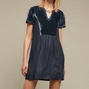 Anthropologie Maeve Forest Lily Deep Velvet Teal Shift Dress